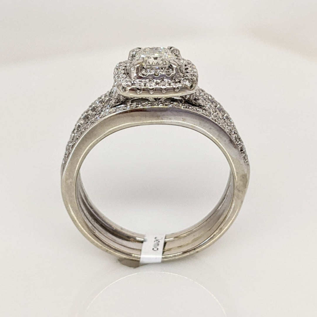 14K WHITE .96 CARAT TOTAL WEIGHT SI2-I1I-H DIAMOND CUSHION CUT WITH (100) ROUND ESTATE RING 6.8 GRAMS