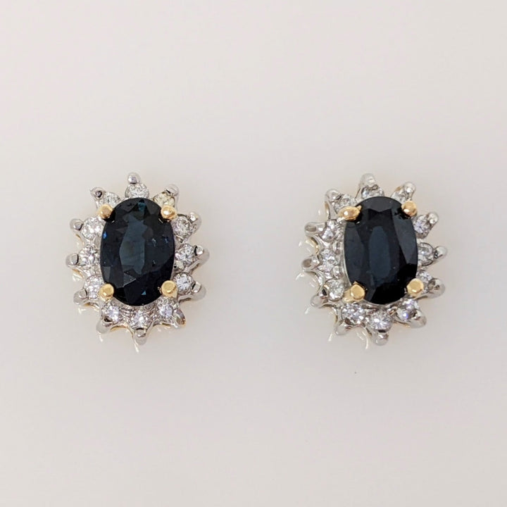 14K SAPPHIRE OVAL 4X6 WITH (24) MELEE HALO ESTATE EARRINGS 2.5 GRAMS