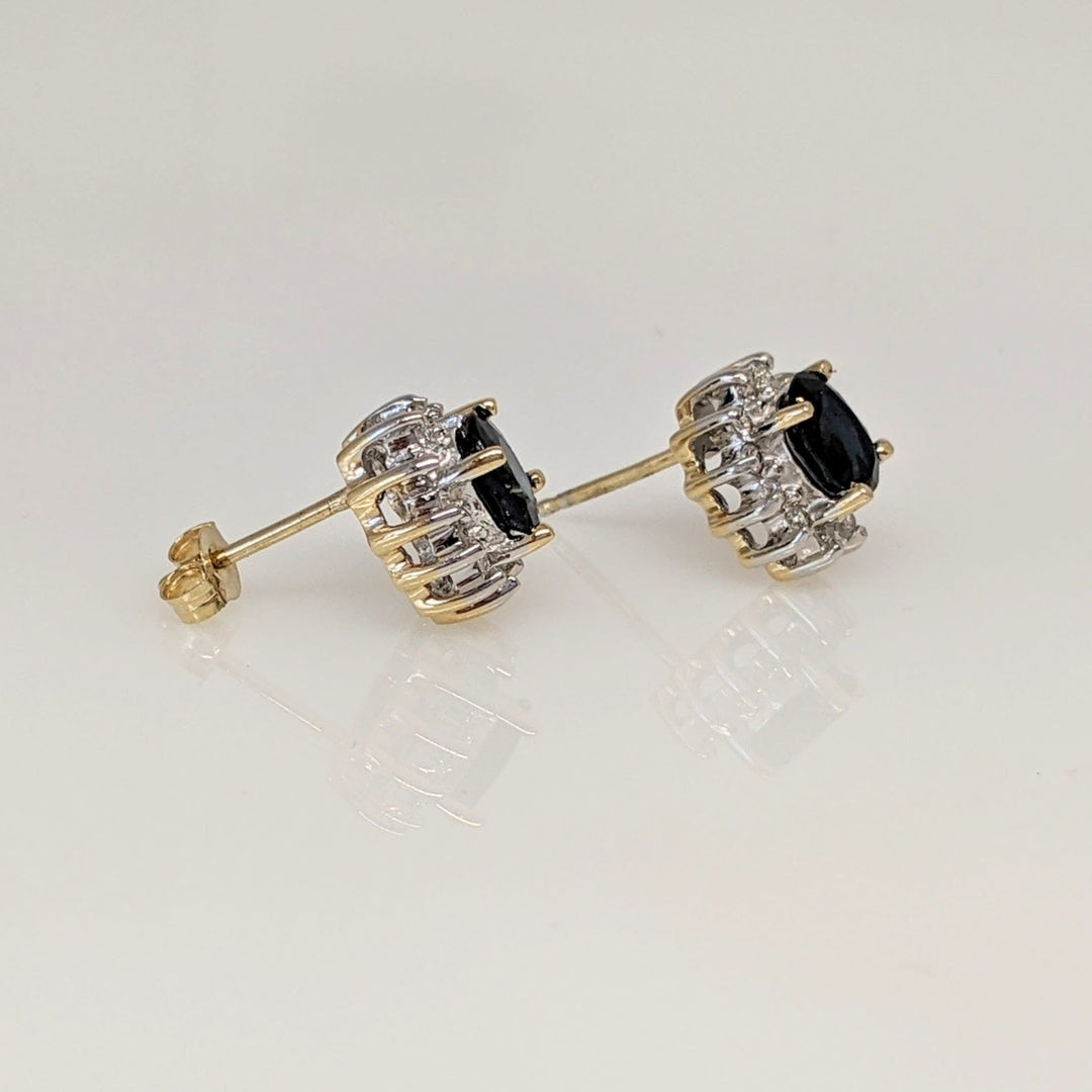 14K SAPPHIRE OVAL 4X6 WITH (24) MELEE HALO ESTATE EARRINGS 2.5 GRAMS