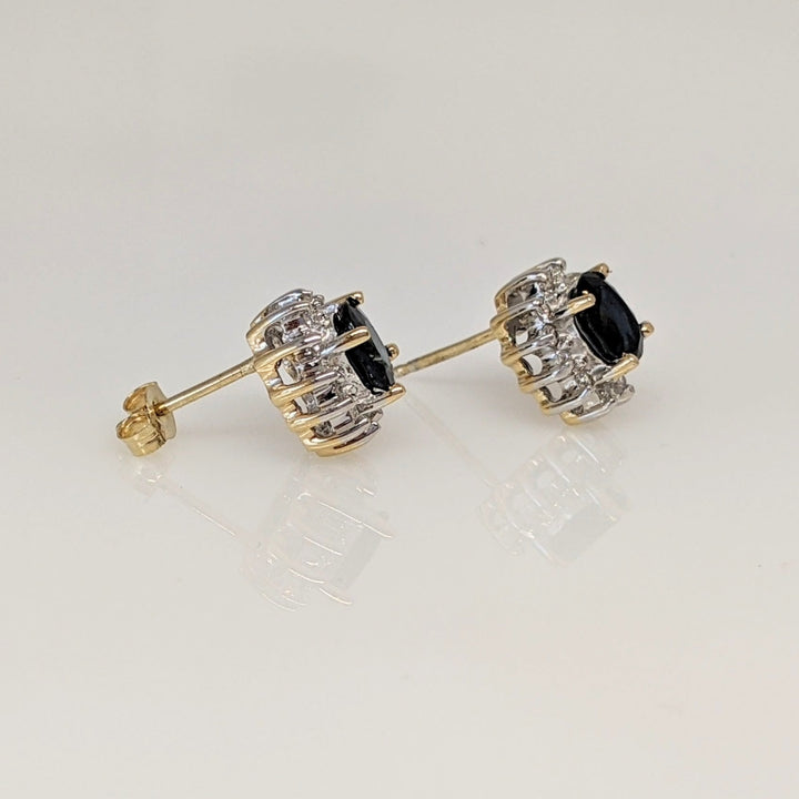 14K SAPPHIRE OVAL 4X6 WITH (24) MELEE HALO ESTATE EARRINGS 2.5 GRAMS
