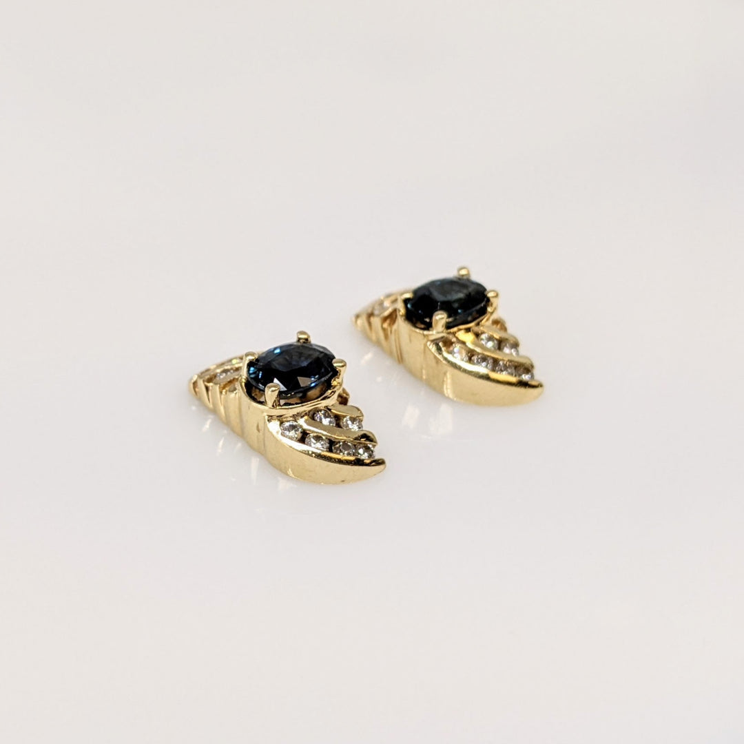 14K SAPPHIRE OVAL 4X6 (2) WITH .24 DIAMOND TOTAL WEIGHT (24) ROUND ESTATE EARRINGS 4.2 GRAMS