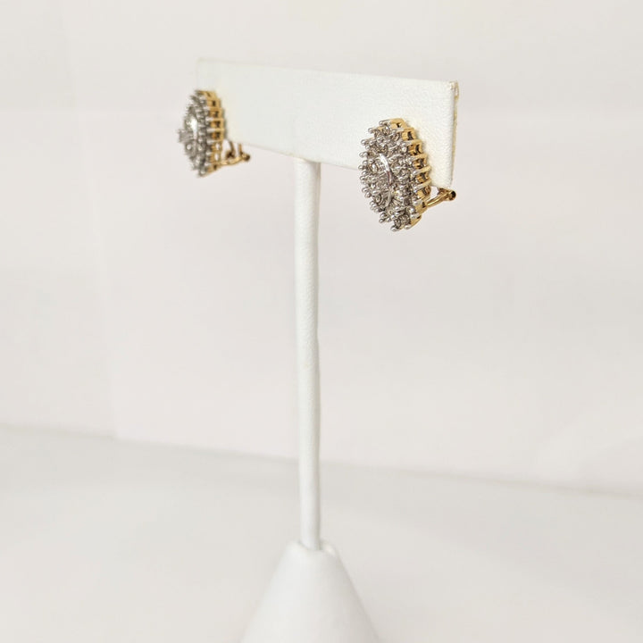 10K 1.07 CARAT TOTAL WEIGHT I1 M DIAMOND ROUND (54) BAGUETTES (24) ESTATE EARRINGS 4.3 GRAMS