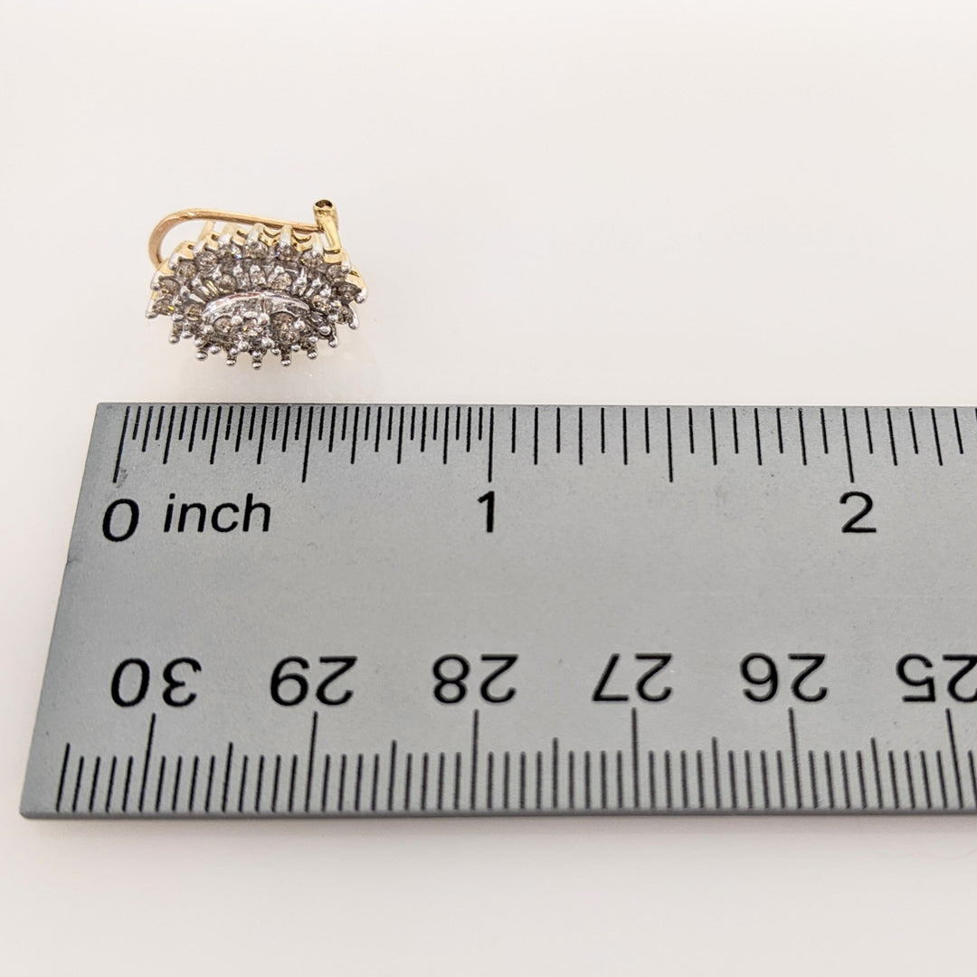 10K 1.07 CARAT TOTAL WEIGHT I1 M DIAMOND ROUND (54) BAGUETTES (24) ESTATE EARRINGS 4.3 GRAMS