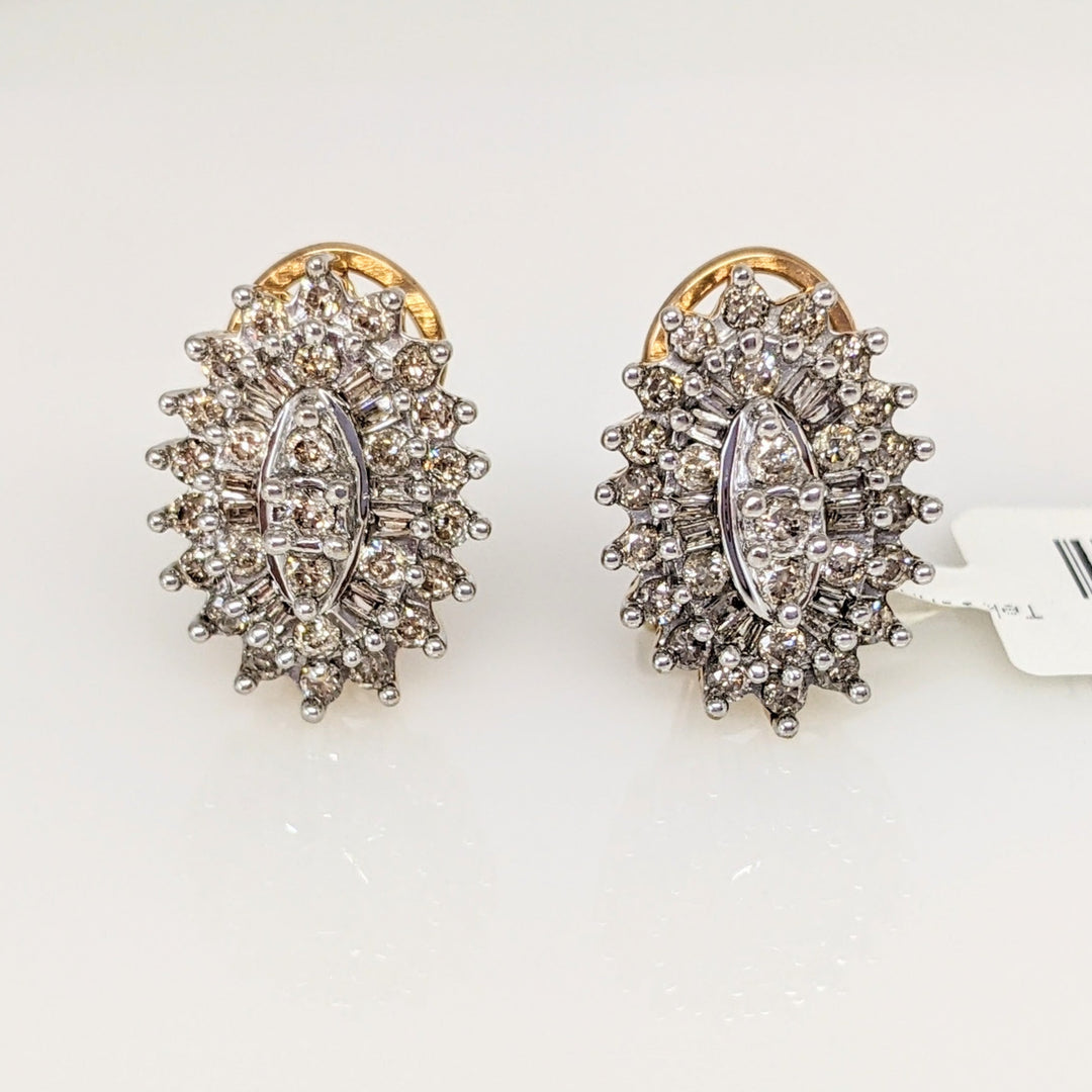 10K 1.07 CARAT TOTAL WEIGHT I1 M DIAMOND ROUND (54) BAGUETTES (24) ESTATE EARRINGS 4.3 GRAMS
