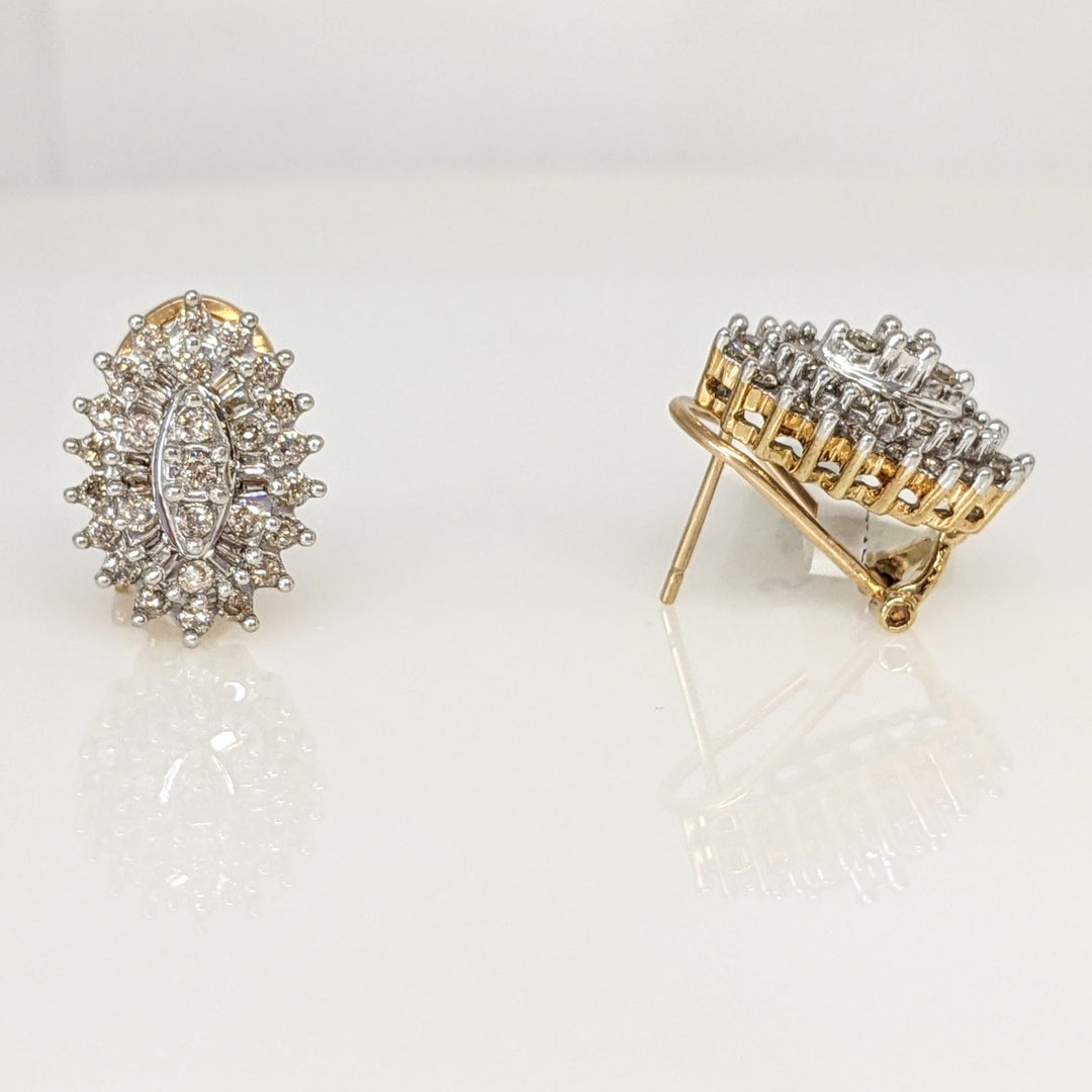 10K 1.07 CARAT TOTAL WEIGHT I1 M DIAMOND ROUND (54) BAGUETTES (24) ESTATE EARRINGS 4.3 GRAMS