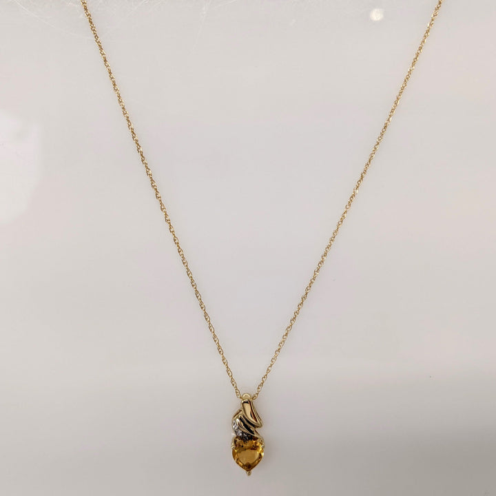 10K CITRINE HEART 6MM WITH MELEE ESTATE PENDANT & CHAIN 1.4 GRAMS