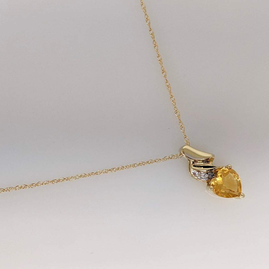 10K CITRINE HEART 6MM WITH MELEE ESTATE PENDANT & CHAIN 1.4 GRAMS