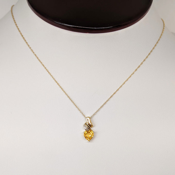 10K CITRINE HEART 6MM WITH MELEE ESTATE PENDANT & CHAIN 1.4 GRAMS