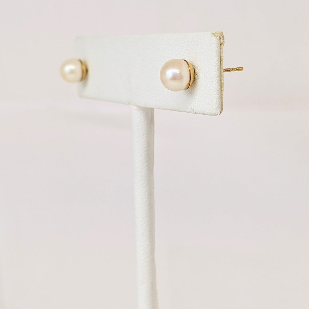 14K PEARL ROUND 5.5MM ESTATE STUD EARRINGS 0.9 GRAMS