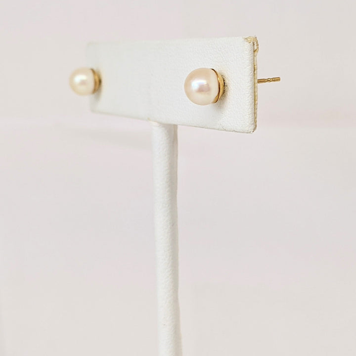 14K PEARL ROUND 5.5MM ESTATE STUD EARRINGS 0.9 GRAMS