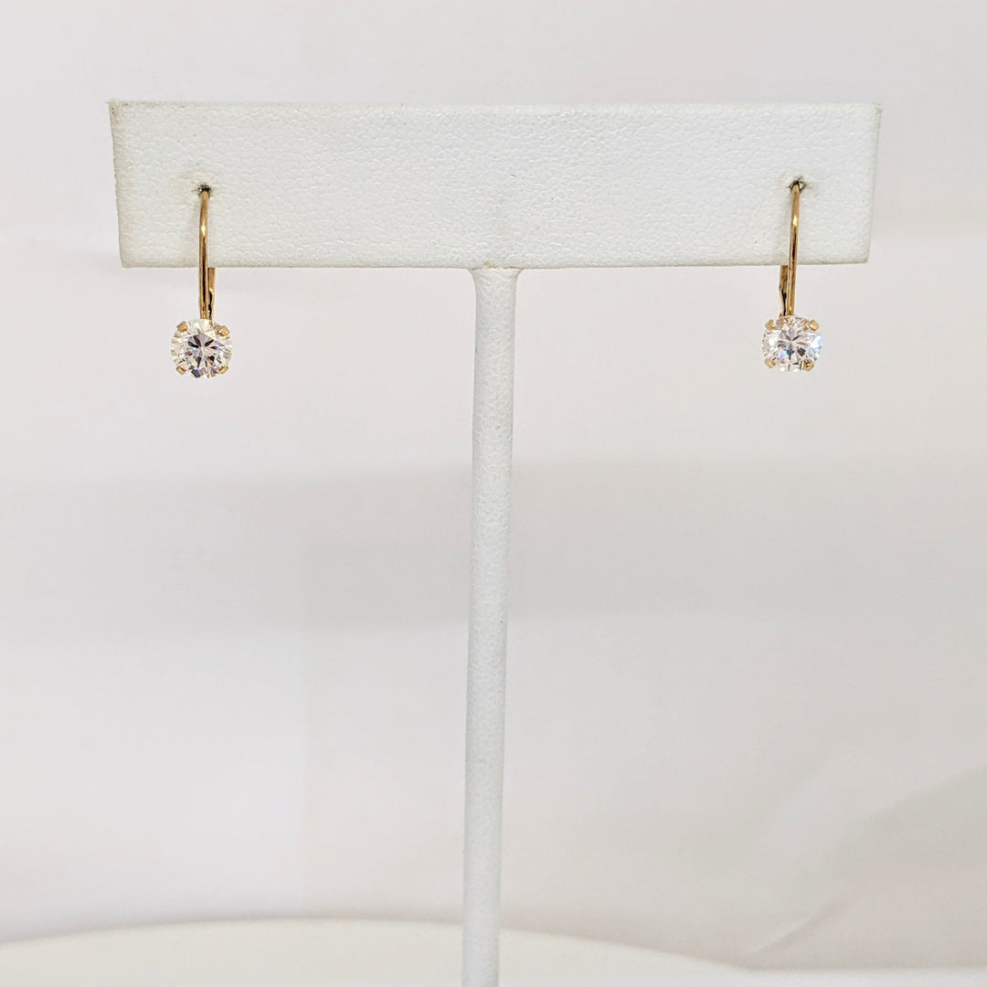 14K CUBIC ZIRCONIA ROUND 5MM ESTATE LEVERBACK EARRINGS 1.0 GRAMS