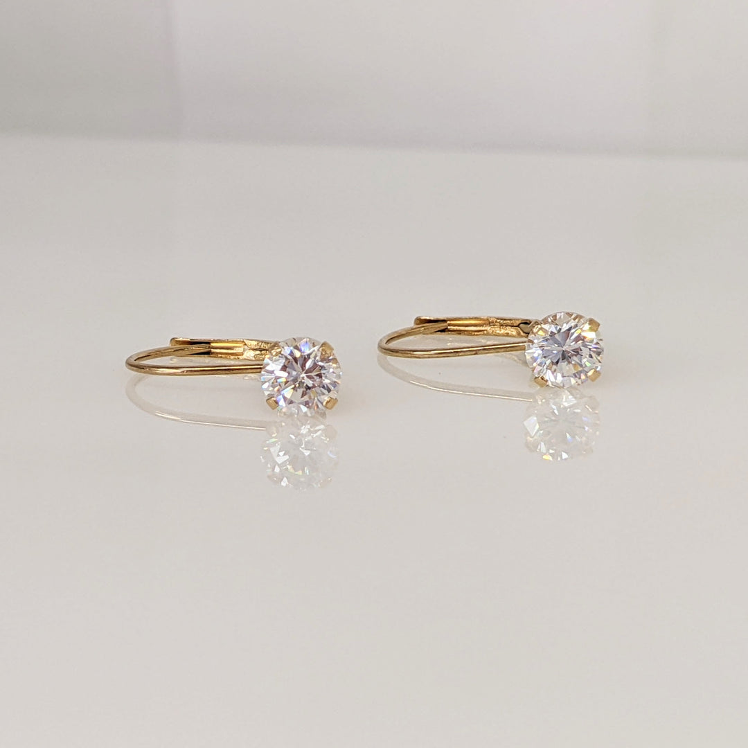 14K CUBIC ZIRCONIA ROUND 5MM ESTATE LEVERBACK EARRINGS 1.0 GRAMS