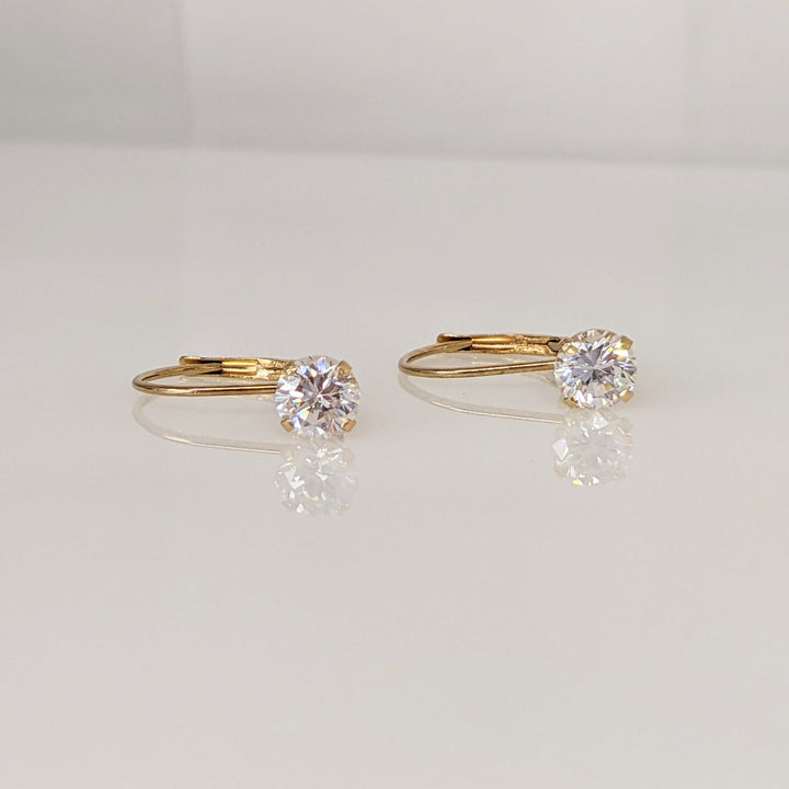 14K CUBIC ZIRCONIA ROUND 5MM ESTATE LEVERBACK EARRINGS 1.0 GRAMS