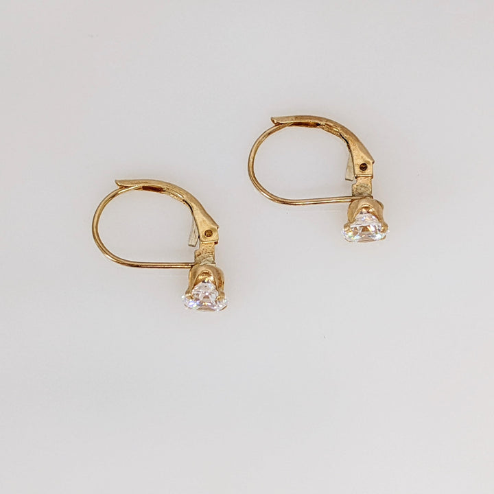 14K CUBIC ZIRCONIA ROUND 5MM ESTATE LEVERBACK EARRINGS 1.0 GRAMS
