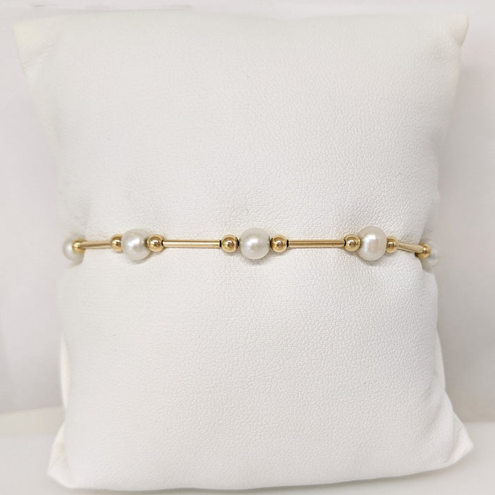 14K PEARL ROUND (9) 5MM WITH GOLD BEAD/LINK ESTATE BRACELET 2.4 GRAMS