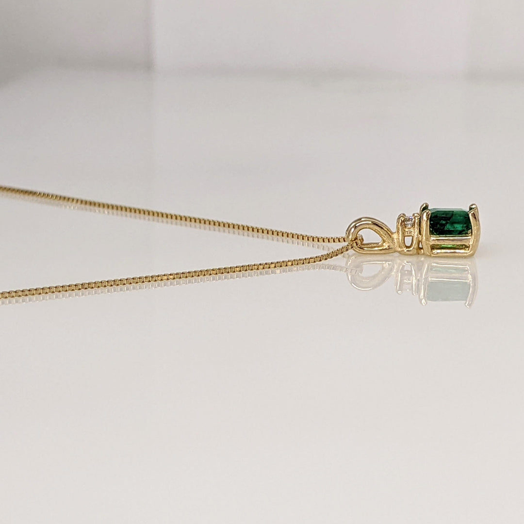 14K EMERALD CUT EMERALD 4X5 WITH MELEE ESTATE PENDANT & CHAIN 1.9 GRAMS