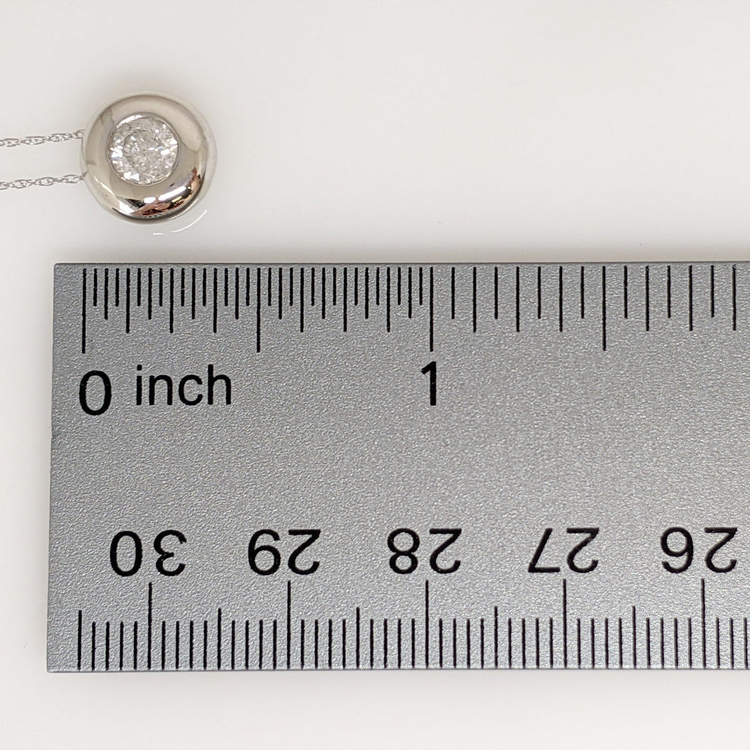 14K WHITE .50 CARAT TOTAL I2 H DIAMOND ROUND BEZEL ESTATE PENDANT & CHAIN 2.1 GRAMS