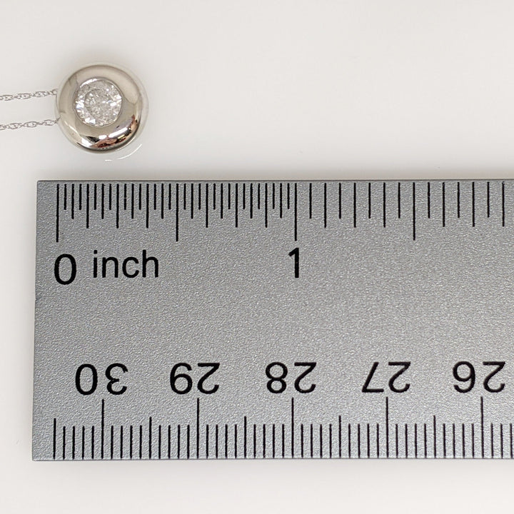 14K WHITE .50 CARAT TOTAL I2 H DIAMOND ROUND BEZEL ESTATE PENDANT & CHAIN 2.1 GRAMS