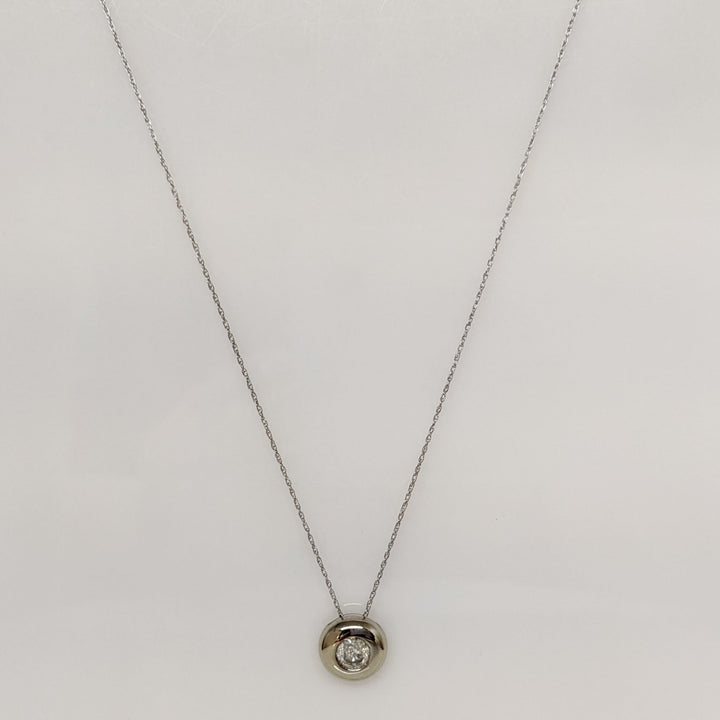 14K WHITE .50 CARAT TOTAL I2 H DIAMOND ROUND BEZEL ESTATE PENDANT & CHAIN 2.1 GRAMS