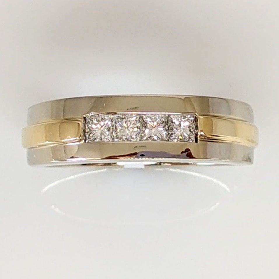 14K TWO-TONE .56 CARAT TOTAL WEIGHT VS2 H DIAMOND PRINCESS CUT (4) ESTATE BAND 11.2 GRAMS