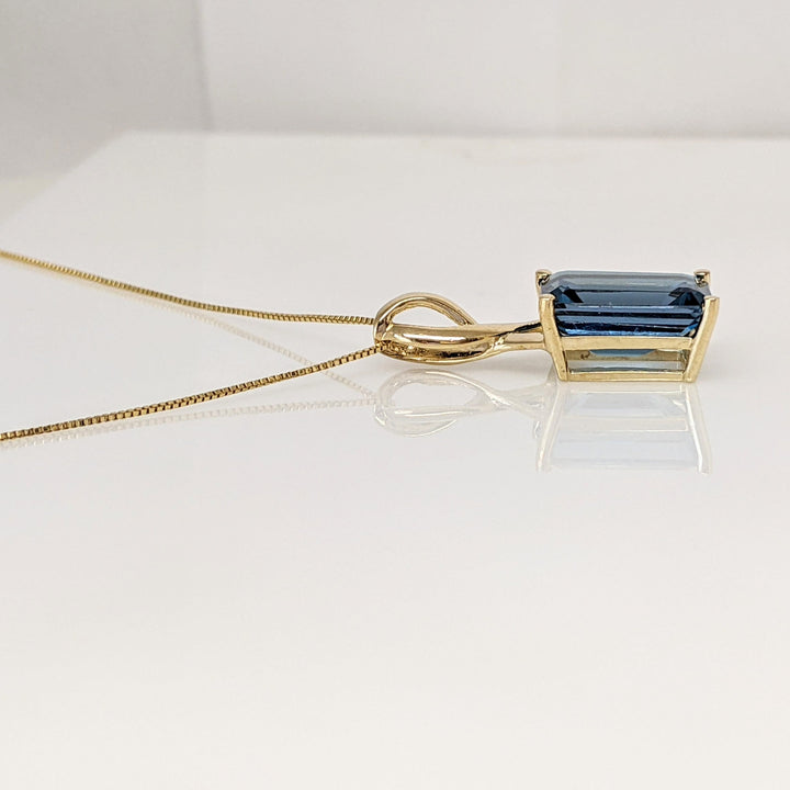 10K LONDON BLUE TOPAZ EMERALD CUT 10X14 ESTATE PENDANT & 14K CHAIN 4.9 GRAMS