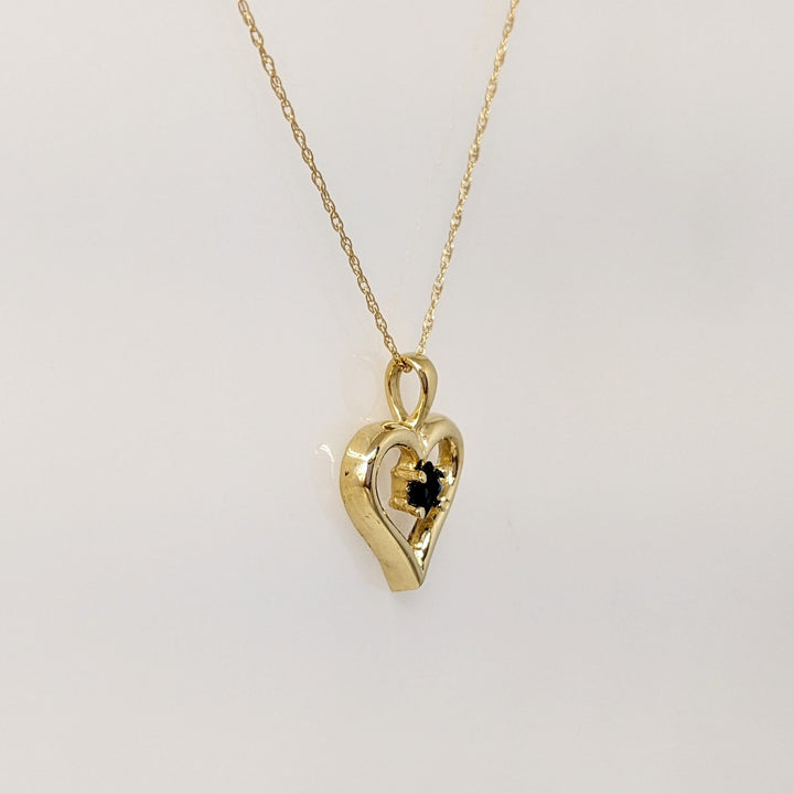 14K SAPPHIRE PRINCESS CUT 3MM ESTATE HEART PENDANT & CHAIN 2.1 GRAMS
