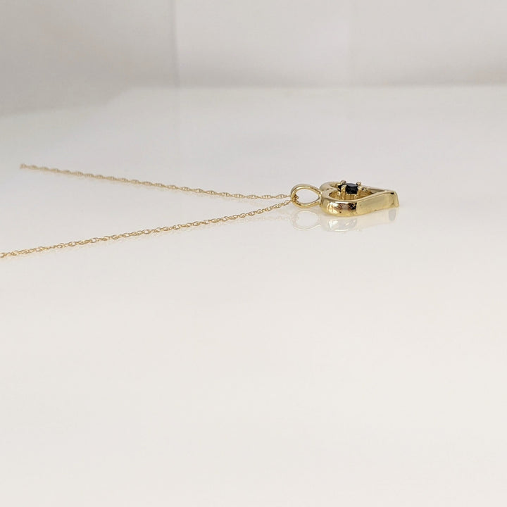 14K SAPPHIRE PRINCESS CUT 3MM ESTATE HEART PENDANT & CHAIN 2.1 GRAMS