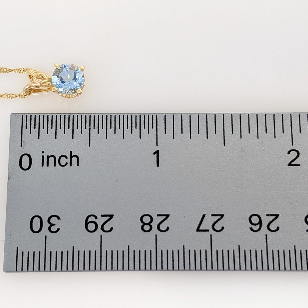 14K AQUAMARINE ROUND 6MM SOLITAIRE ESTATE PENDANT & CHAIN 1.9 GRAMS