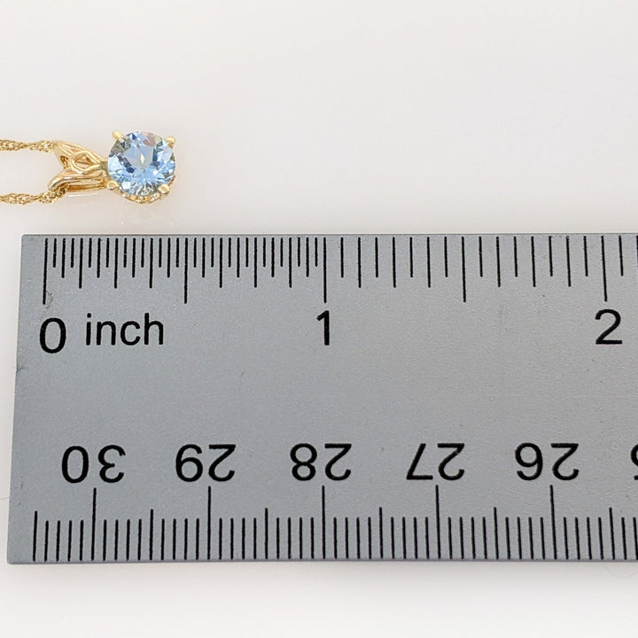 14K AQUAMARINE ROUND 6MM SOLITAIRE ESTATE PENDANT & CHAIN 1.9 GRAMS