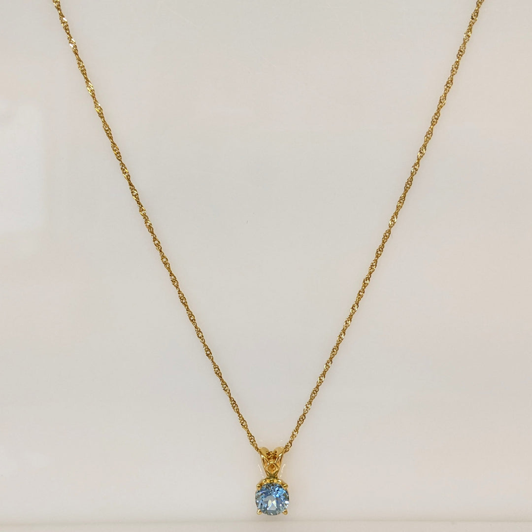 14K AQUAMARINE ROUND 6MM SOLITAIRE ESTATE PENDANT & CHAIN 1.9 GRAMS