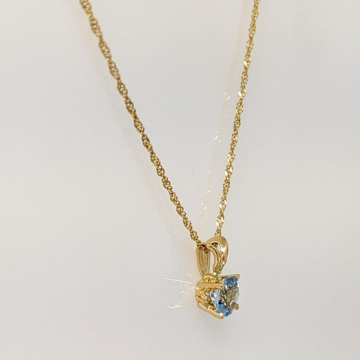 14K AQUAMARINE ROUND 6MM SOLITAIRE ESTATE PENDANT & CHAIN 1.9 GRAMS
