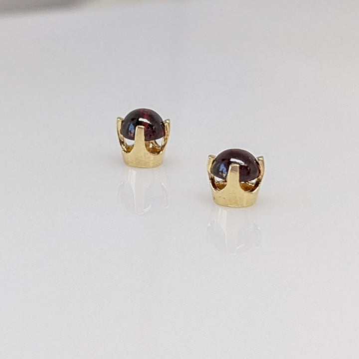 14K TOURMALINE ROUND 4MM CABOCHON STUD EARRINGS 0.8 GRAMS