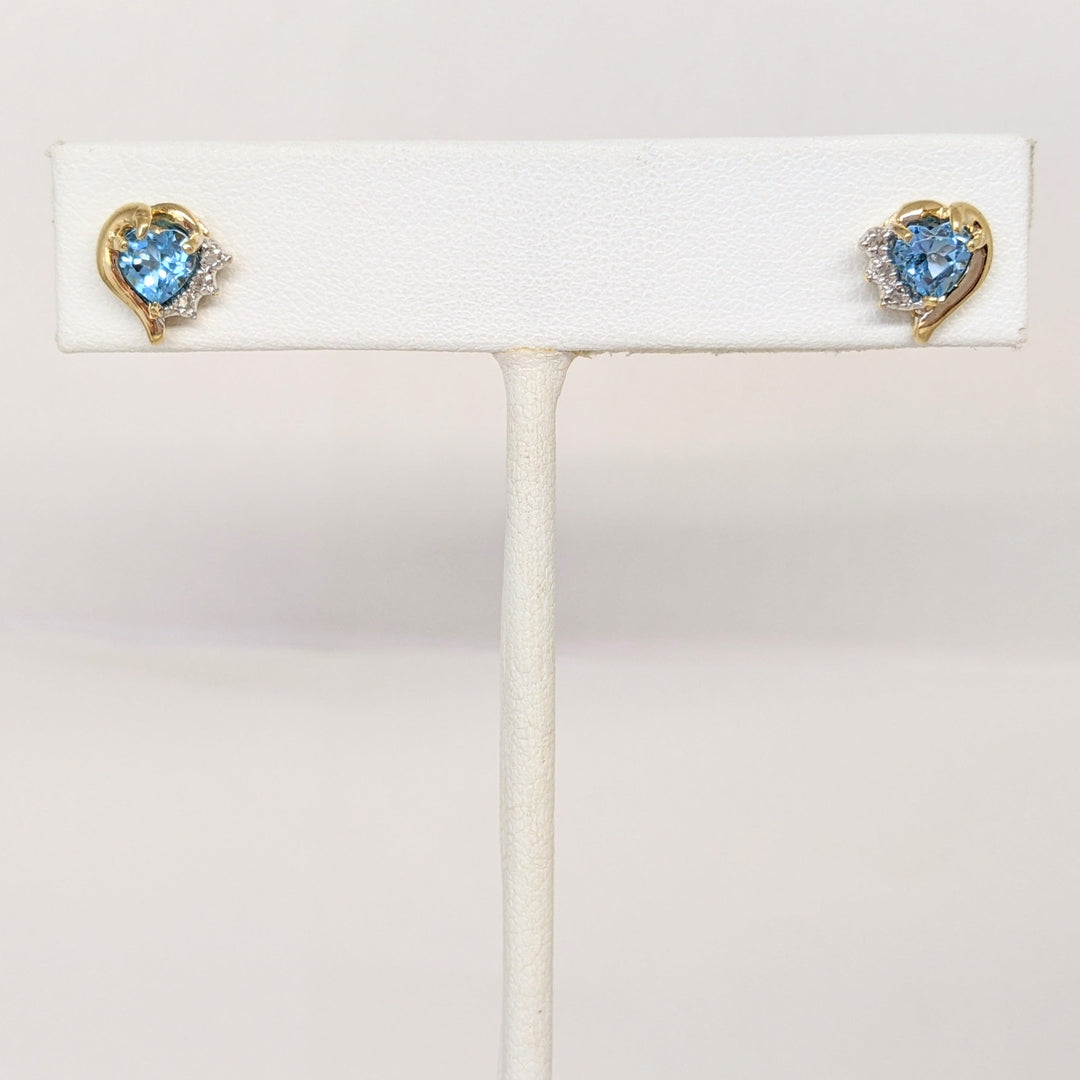 10K BLUE TOPAZ HEART 5MM WITH MELEE ESTATE EARRINGS 1.6 GRAMS