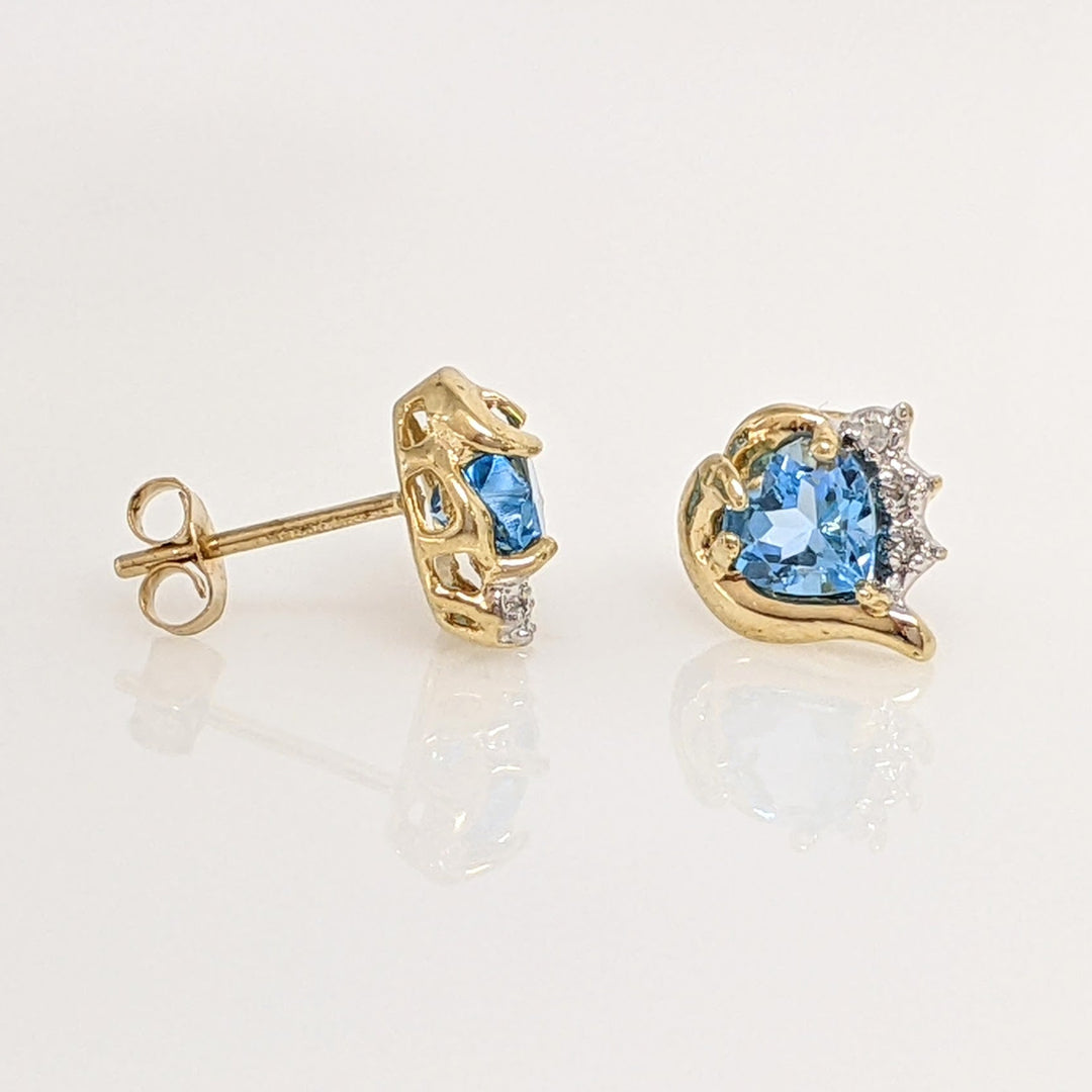10K BLUE TOPAZ HEART 5MM WITH MELEE ESTATE EARRINGS 1.6 GRAMS
