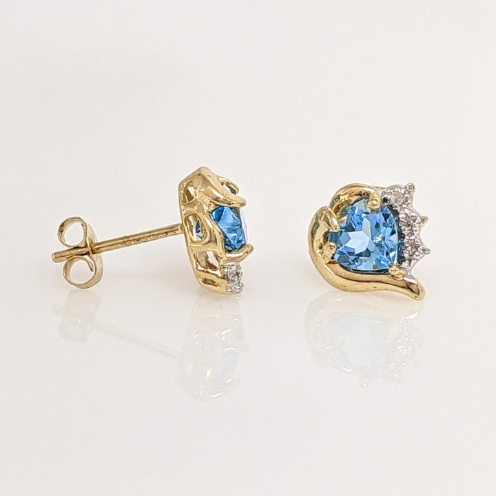 10K BLUE TOPAZ HEART 5MM WITH MELEE ESTATE EARRINGS 1.6 GRAMS