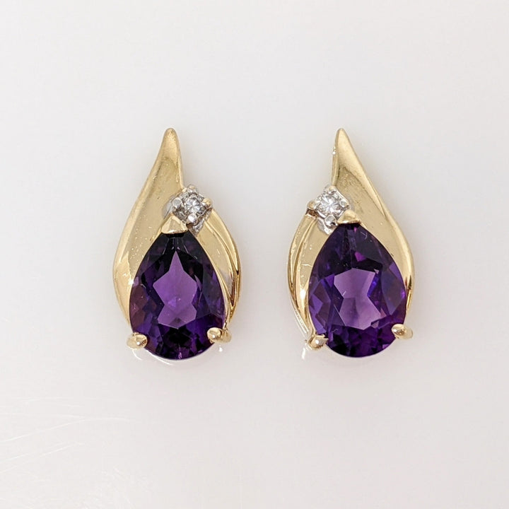 14K AMETHYST PEAR 7X10 WITH MELEE ESTATE EARRINGS 3.7 GRAMS