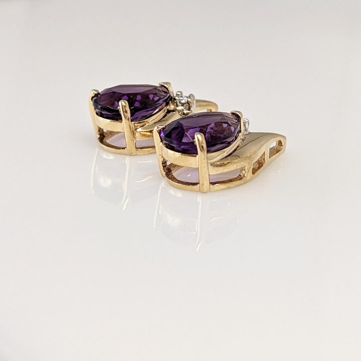 14K AMETHYST PEAR 7X10 WITH MELEE ESTATE EARRINGS 3.7 GRAMS