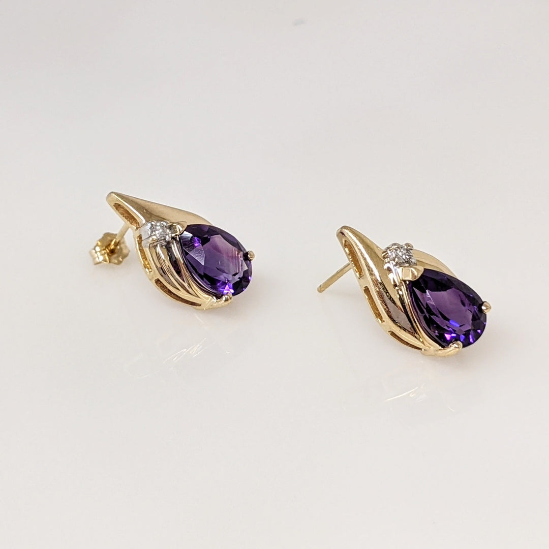 14K AMETHYST PEAR 7X10 WITH MELEE ESTATE EARRINGS 3.7 GRAMS