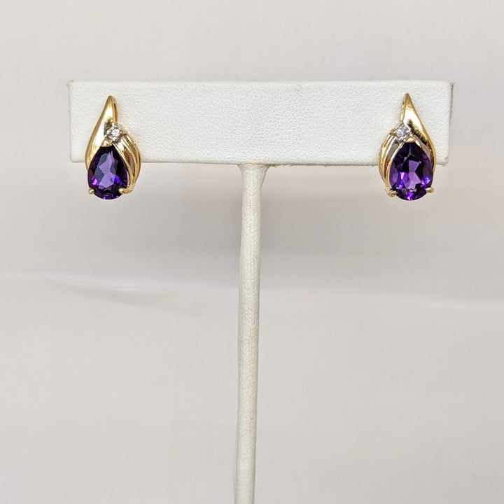 14K AMETHYST PEAR 7X10 WITH MELEE ESTATE EARRINGS 3.7 GRAMS