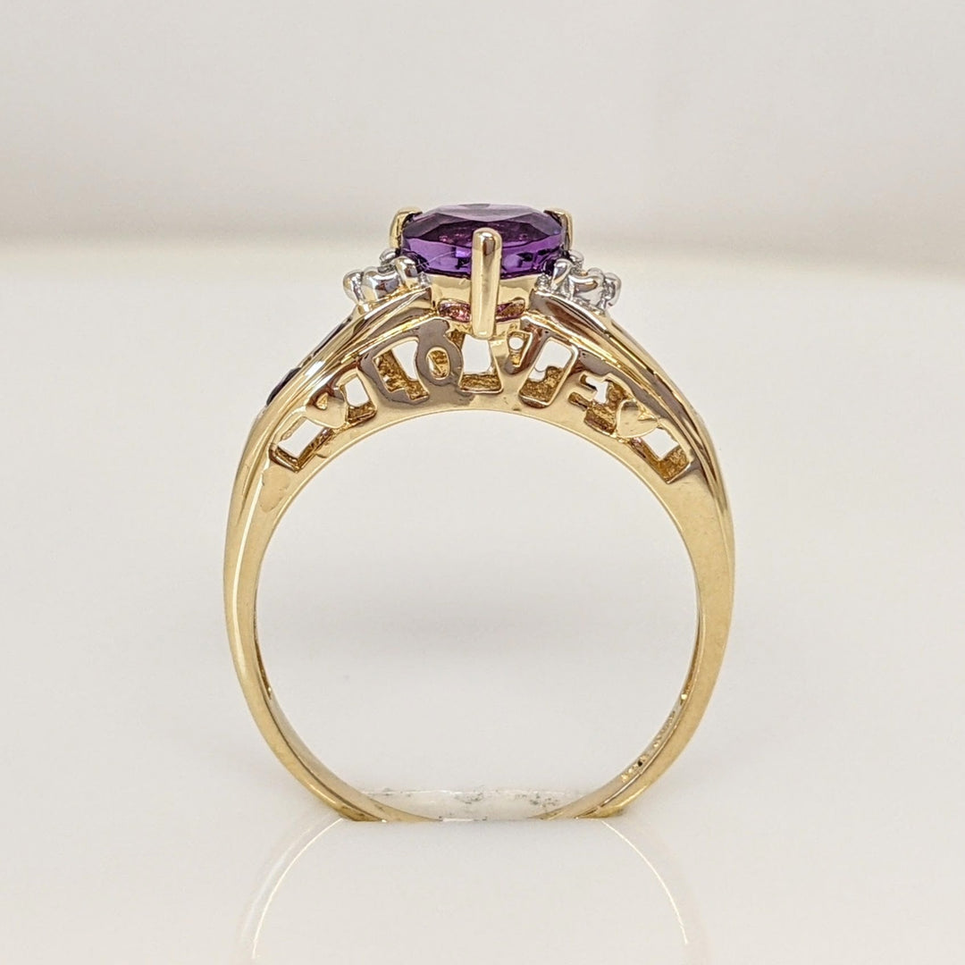 10K AMETHYST HEART 6MM WITH (4) ROUND AND (2) MELEE ESTATE RING 2.0 GRAMS