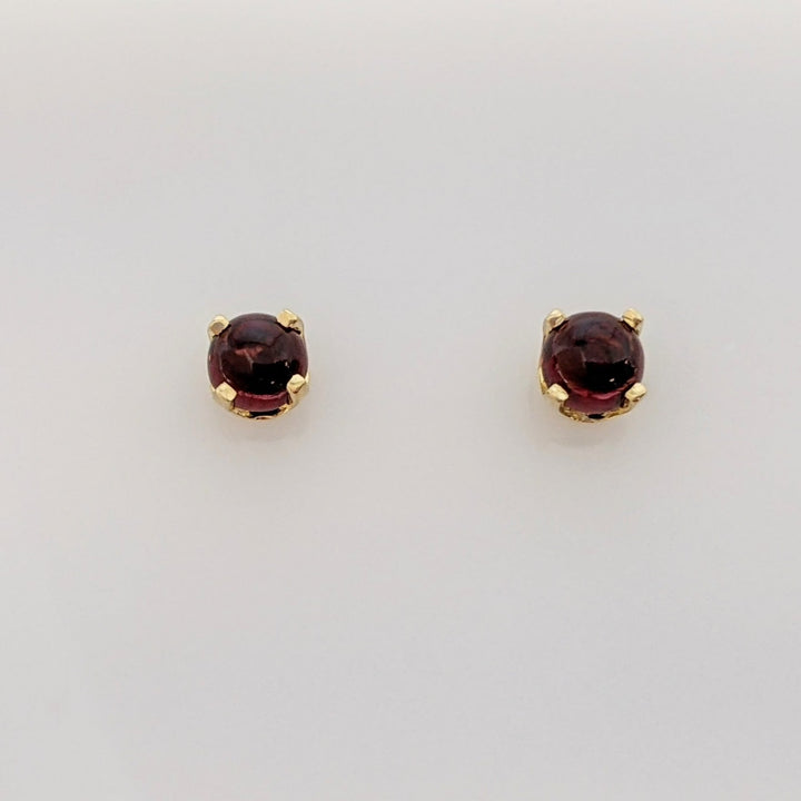 14K TOURMALINE ROUND 4MM CABOCHON STUD EARRINGS 0.8 GRAMS