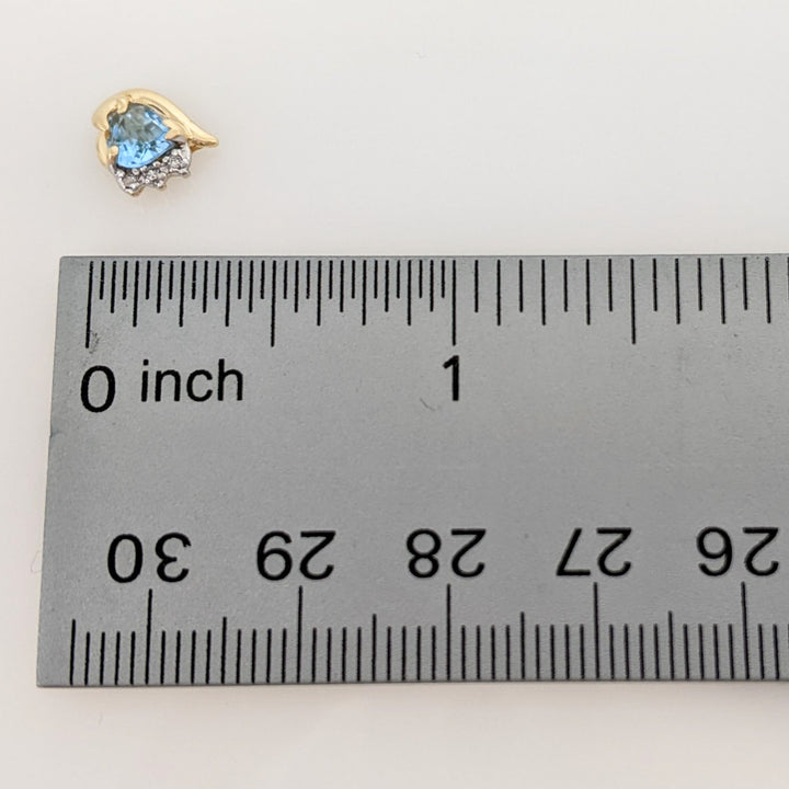14K BLUE TOPAZ HEART 5MM WITH MELEE ESTATE EARRINGS 1.6 GRAMS