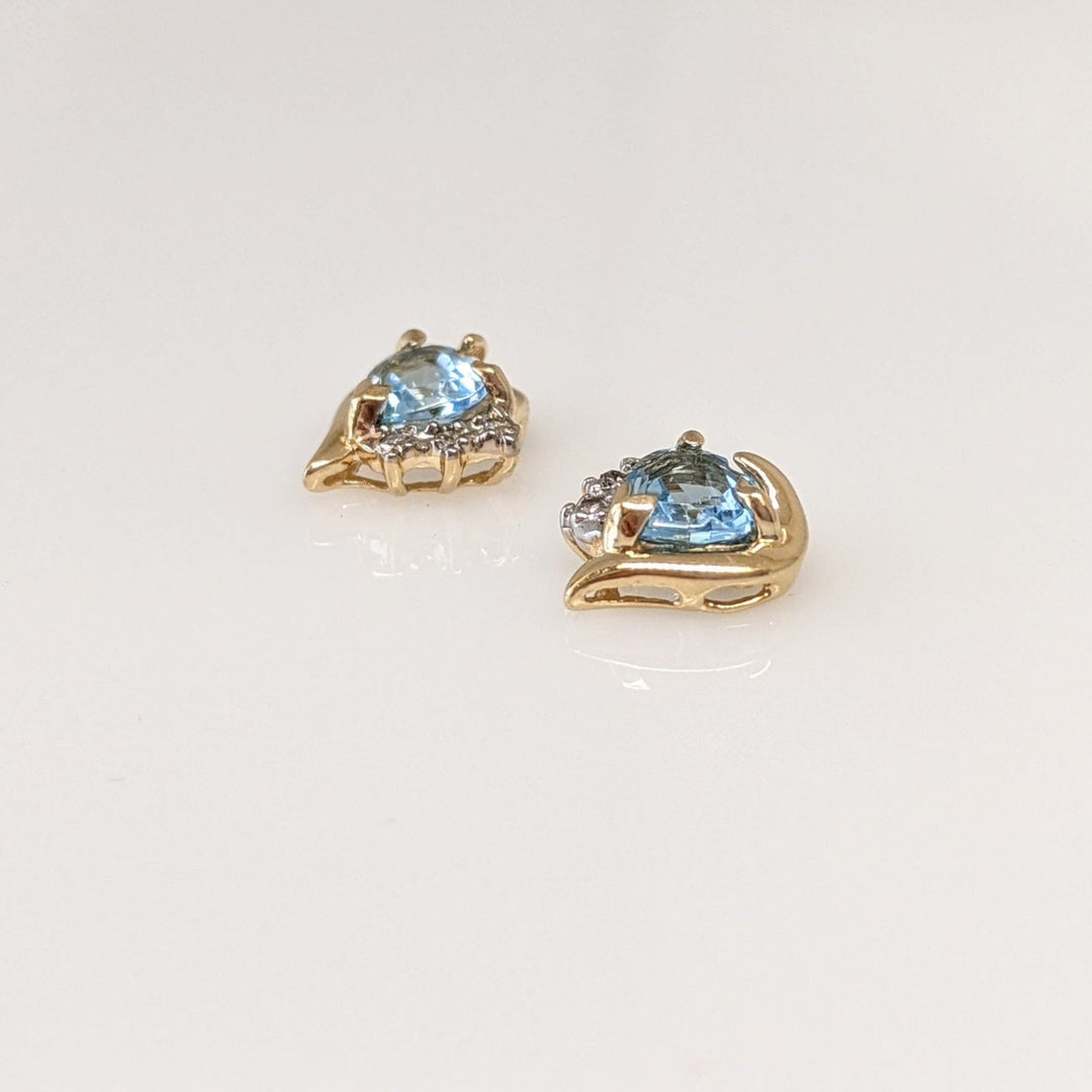 14K BLUE TOPAZ HEART 5MM WITH MELEE ESTATE EARRINGS 1.6 GRAMS