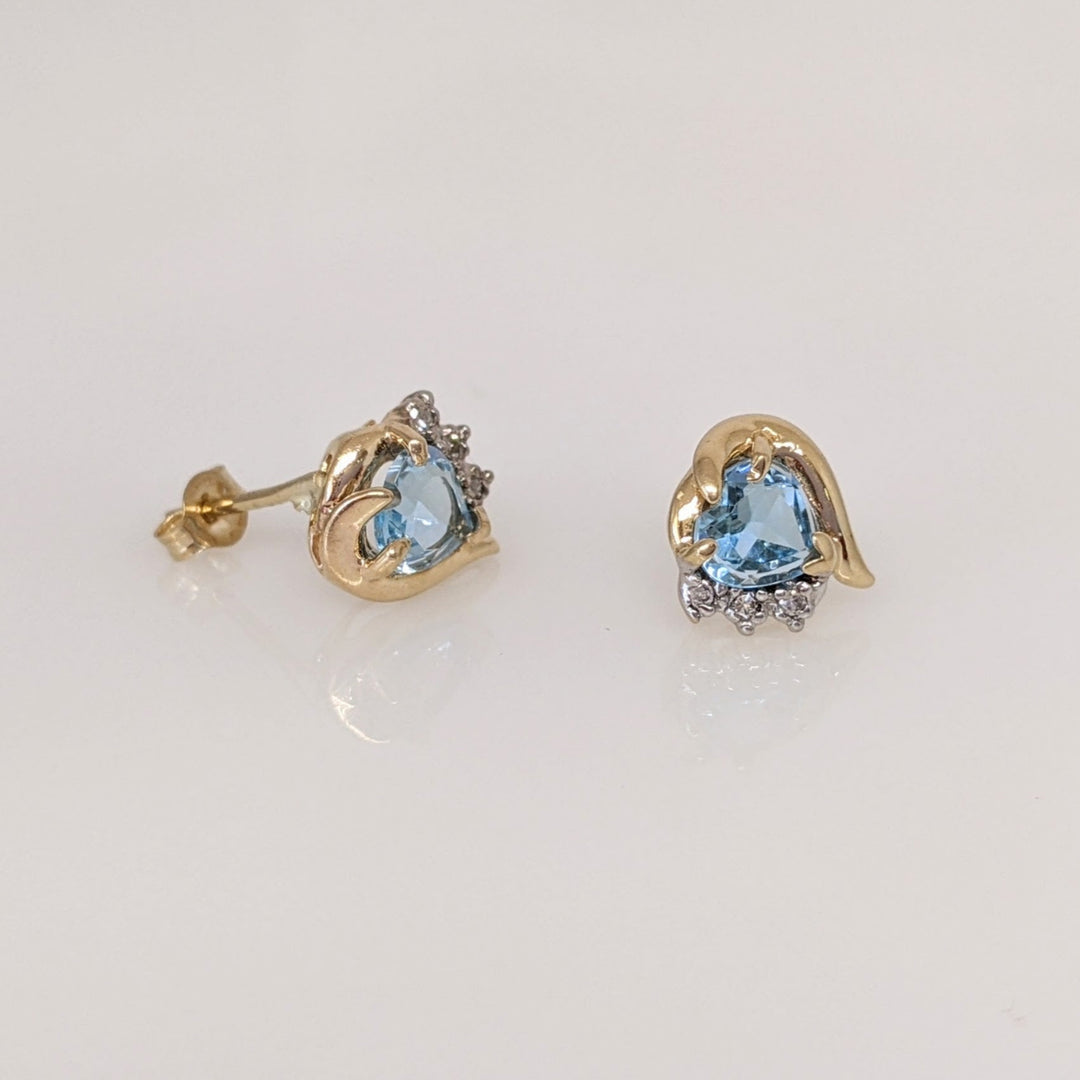 14K BLUE TOPAZ HEART 5MM WITH MELEE ESTATE EARRINGS 1.6 GRAMS