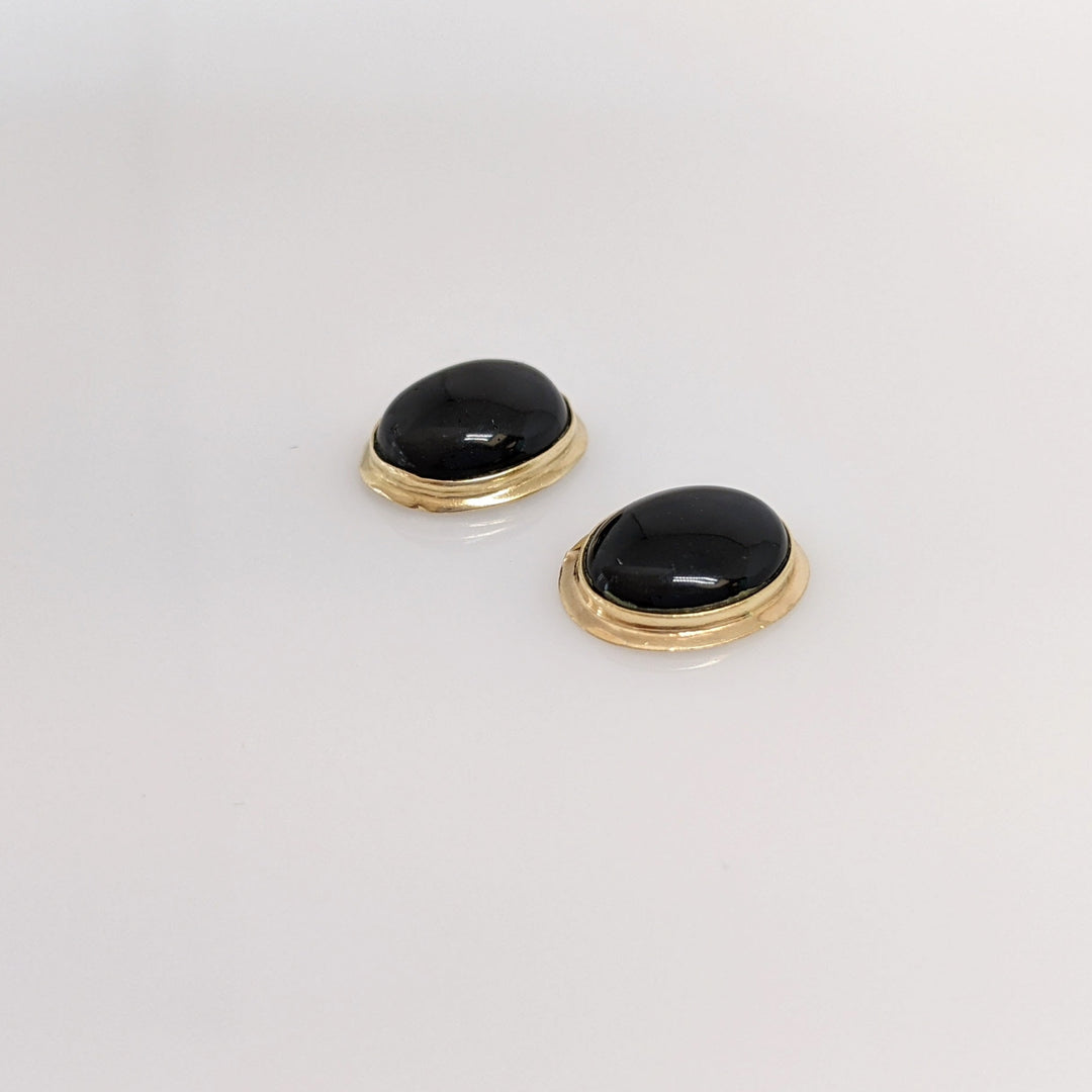 14K ONYX OVAL 8X10 GOLD TRIM STUD ESTATE EARRINGS 1.5 GRAMS