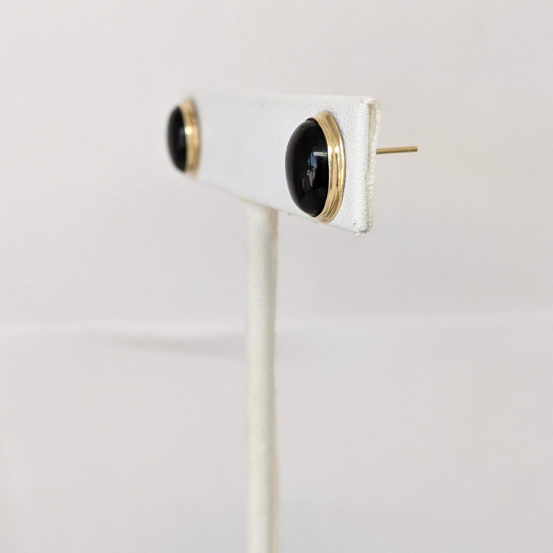 14K ONYX OVAL 8X10 GOLD TRIM STUD ESTATE EARRINGS 1.5 GRAMS