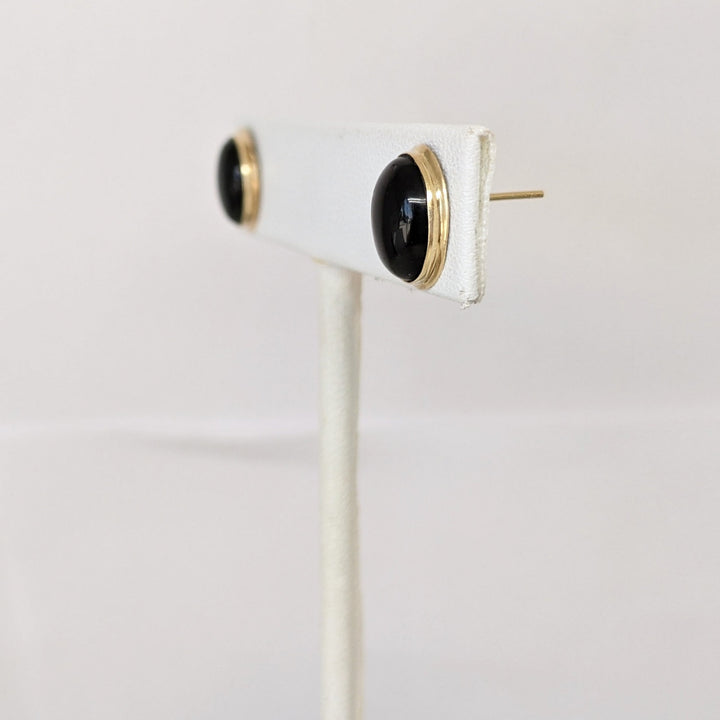 14K ONYX OVAL 8X10 GOLD TRIM STUD ESTATE EARRINGS 1.5 GRAMS