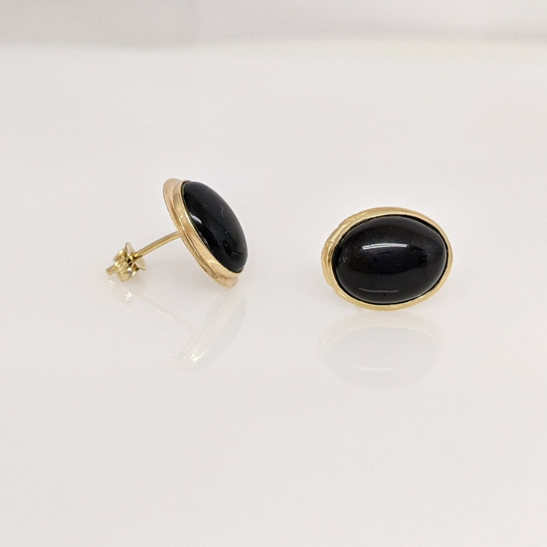 14K ONYX OVAL 8X10 GOLD TRIM STUD ESTATE EARRINGS 1.5 GRAMS