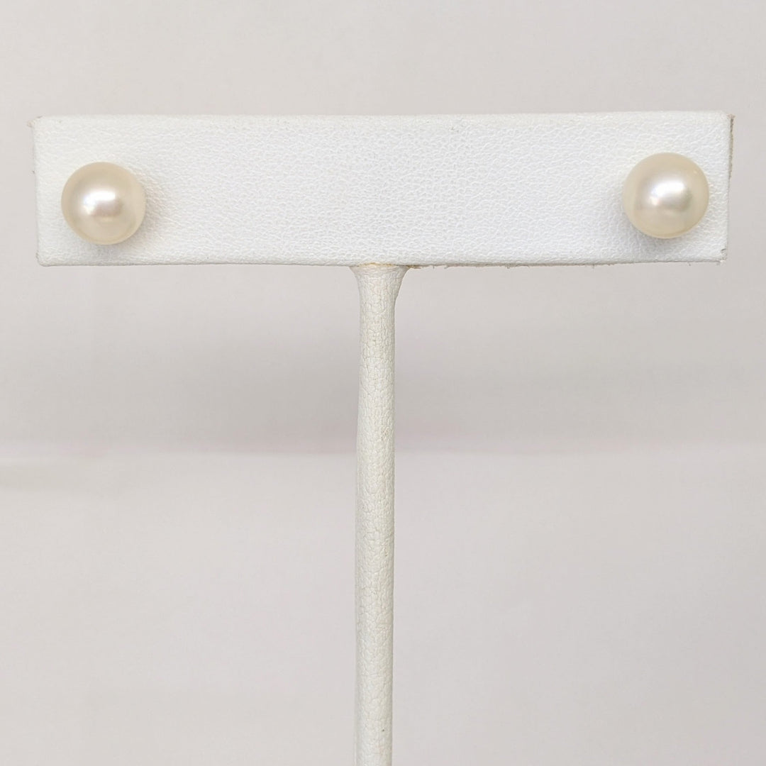 14K PEARL ROUND 7.5MM ESTATE STUD EARRINGS 1.6 GRAMS