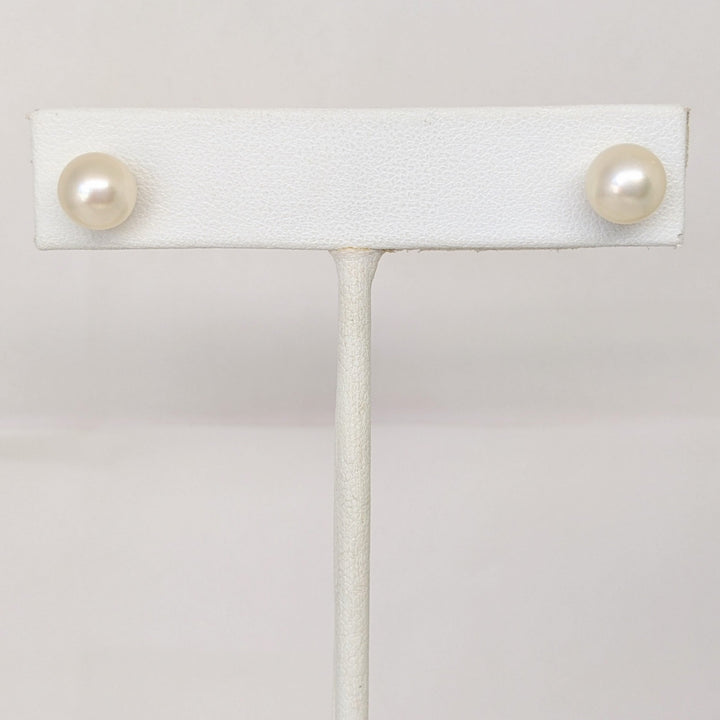 14K PEARL ROUND 7.5MM ESTATE STUD EARRINGS 1.6 GRAMS